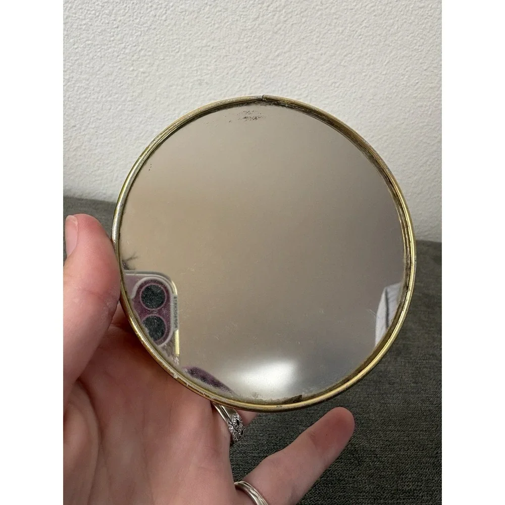 Vintage Vanity Mirror Gooseneck Double Sided Round Magnifying Ivory Gold Plastic